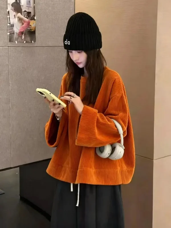 Deep Blue Corduroy Sweatirt Women's Thiened Loose Lazy Sle Super Beautiful Korean System Autumn Winter Top
Deep Blue Corduroy Sweatirt Women's Thiened Loose Lazy Sle Super Beautiful Korean System Autumn Winter Top