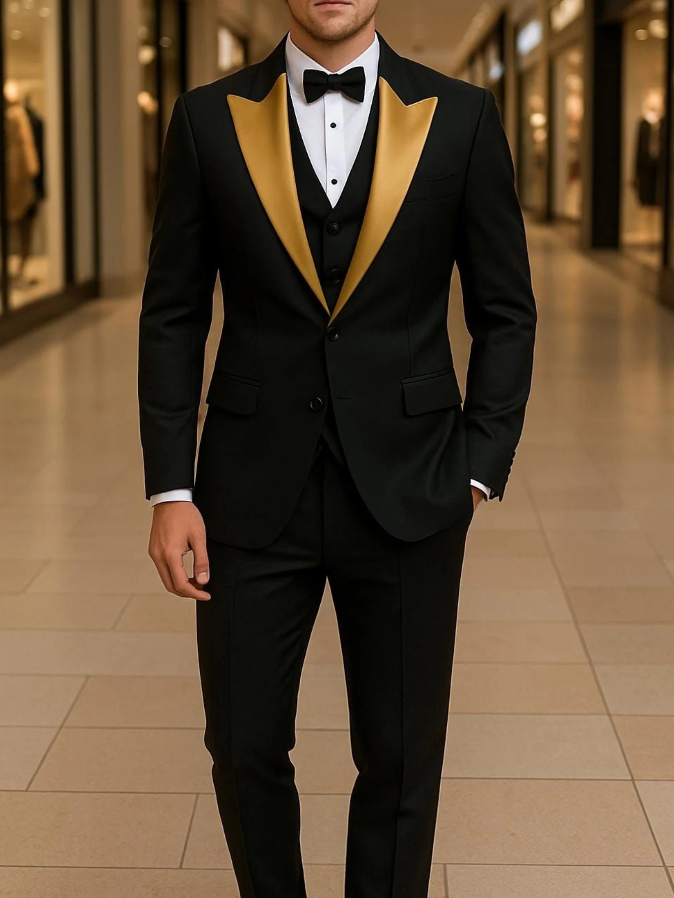 Black Tuxedo 3 Piece Designer Suits Wedding Suits Golden Peak Lapel Suit Men Slim Fit Classic Suit Men Dinner Prom Suit
Black Tuxedo 3 Piece Designer Suits Wedding Suits Golden Peak Lapel Suit Men Slim Fit Classic Suit Men Dinner Prom Suit