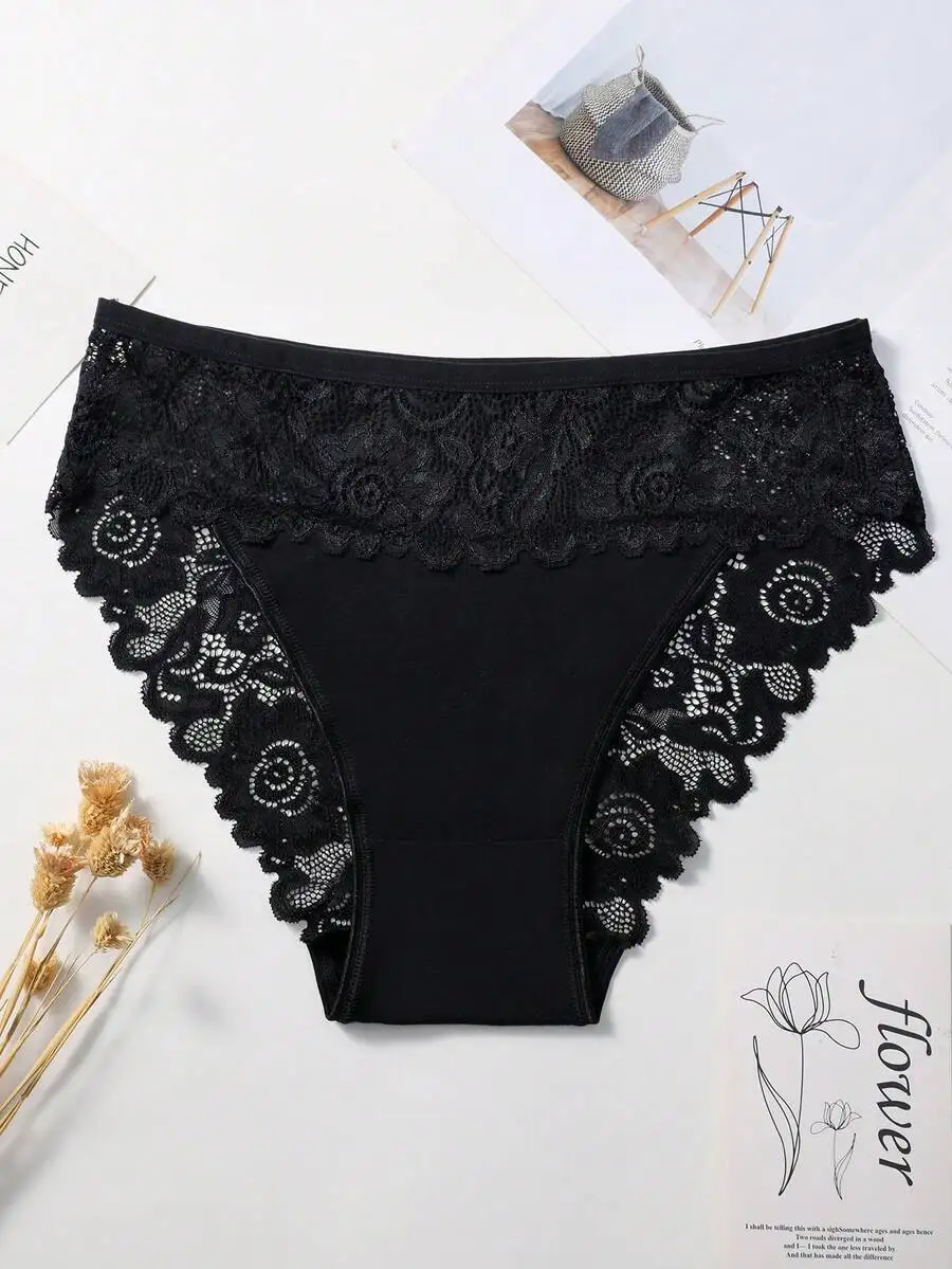 Black Lace Women Briefs With Floral Pattern And Elastic Waistband
Black Lace Women Briefs With Floral Pattern And Elastic Waistband