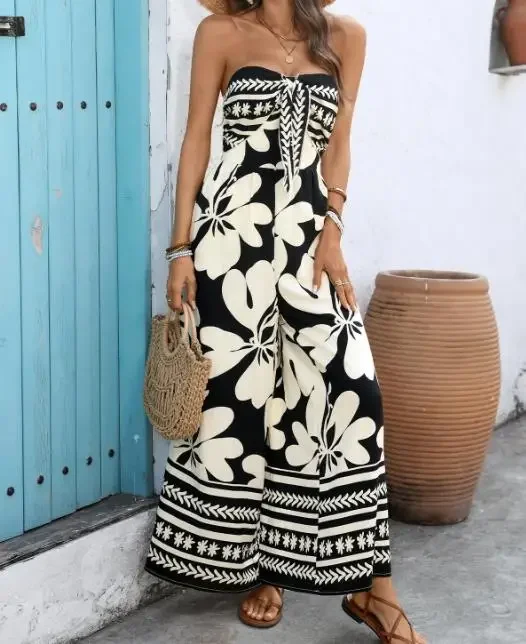 One Piece Pants New Printed Vacation Jumpsuits for Summer 2026 Hot Selling Strapless Series with A Wide Leg Jumpsuit for Women
One Piece Pants New Printed Vacation Jumpsuits for Summer 2026 Hot Selling Strapless Series with A Wide Leg Jumpsuit for Women