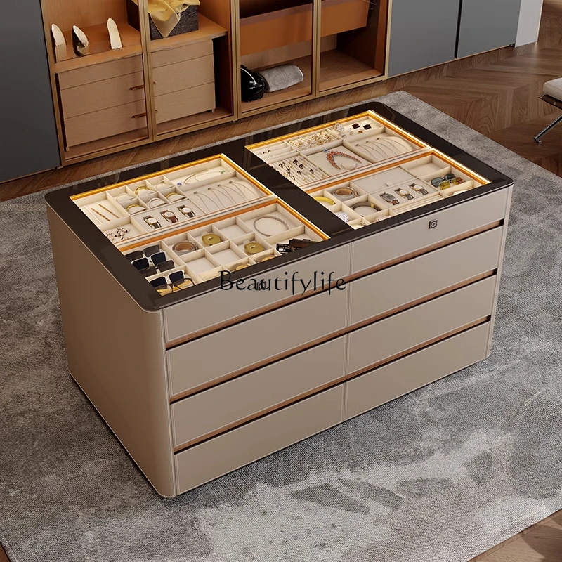 Light luxury island cabinet haute couture large flat layer fingerprint lock storage jewelry display cabinet
Light luxury island cabinet haute couture large flat layer fingerprint lock storage jewelry display cabinet