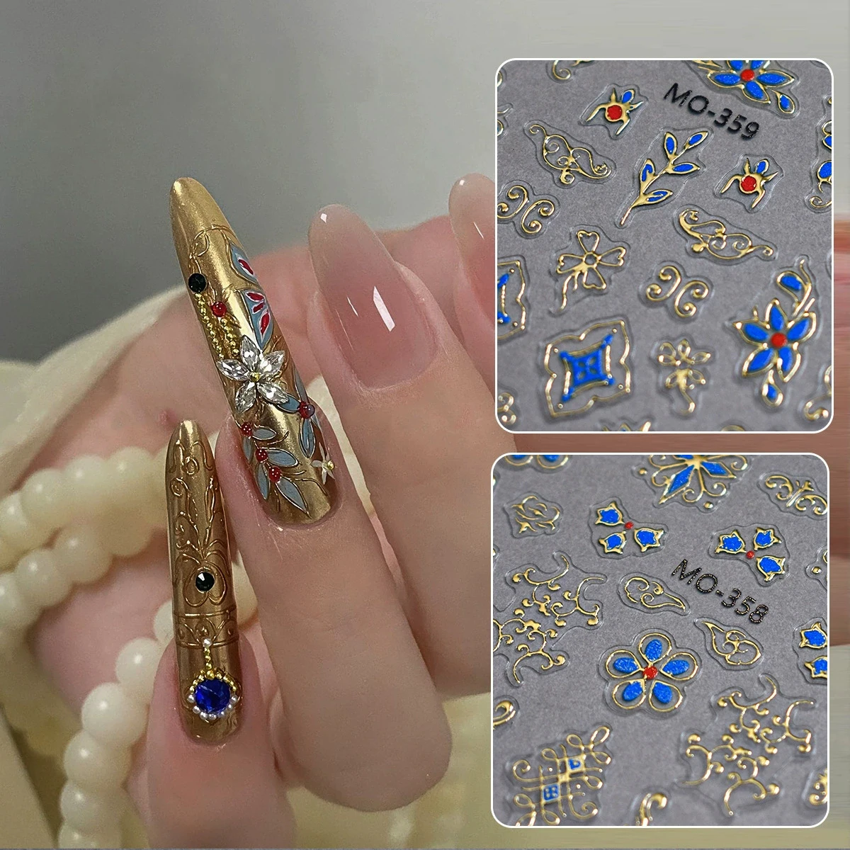 Nail Art Stickers Chinese Palace Style Noble Consort Ethnic Totem Gold Blue Glass Flower Hot Stamping Geometric Manicure Decals
Nail Art Stickers Chinese Palace Style Noble Consort Ethnic Totem Gold Blue Glass Flower Hot Stamping Geometric Manicure Decals