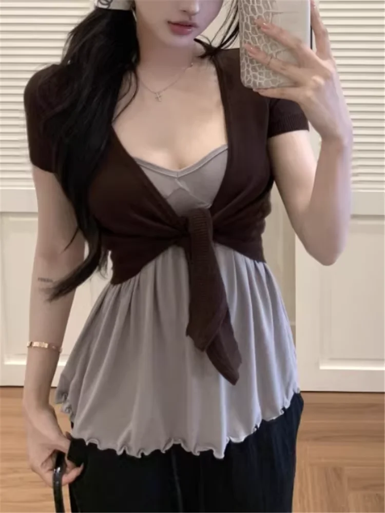 Korean Chic Style 2026 New Spring Women Knitted T Shirt Camisole Vest Two-piece Set&lace Up Cardigan Casual Shirt Sexy 2pc Top
Korean Chic Style 2026 New Spring Women Knitted T Shirt Camisole Vest Two-piece Set&lace Up Cardigan Casual Shirt Sexy 2pc Top