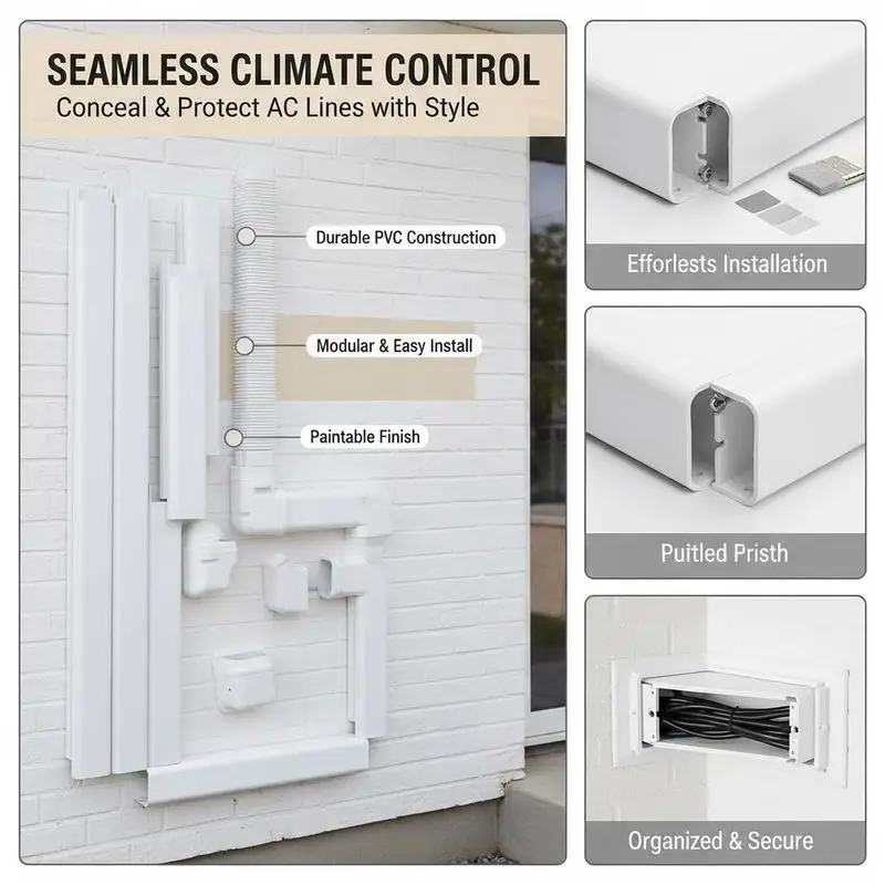 PVC Air Conditioning Tubing Shield 3"W x 10'L For Home Office Apartment, 5 Straight Ducts Paintable White Decorative Ducting Kit Component Set
PVC Air Conditioning Tubing Shield 3"W x 10'L For Home Office Apartment, 5 Straight Ducts Paintable White Decorative Ducting Kit Component Set