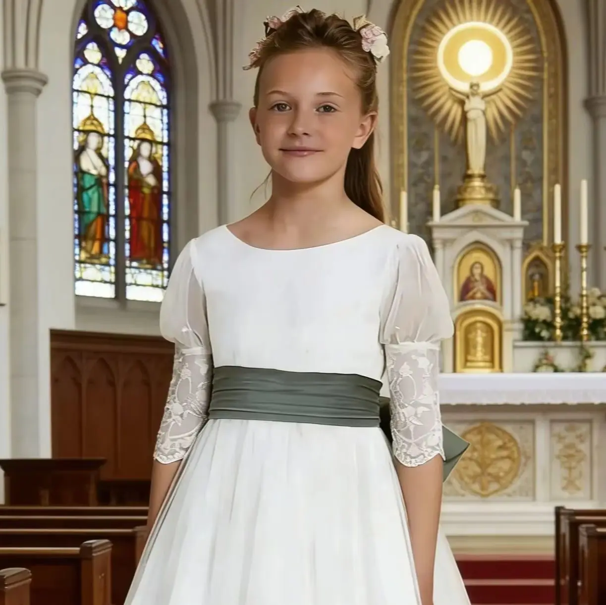 Elegant Lace Flower Girl Dress For Wedding with Bow Half Sleeve Floor Lenght Kids Birthday First Communion Gown Customized
Elegant Lace Flower Girl Dress For Wedding with Bow Half Sleeve Floor Lenght Kids Birthday First Communion Gown Customized