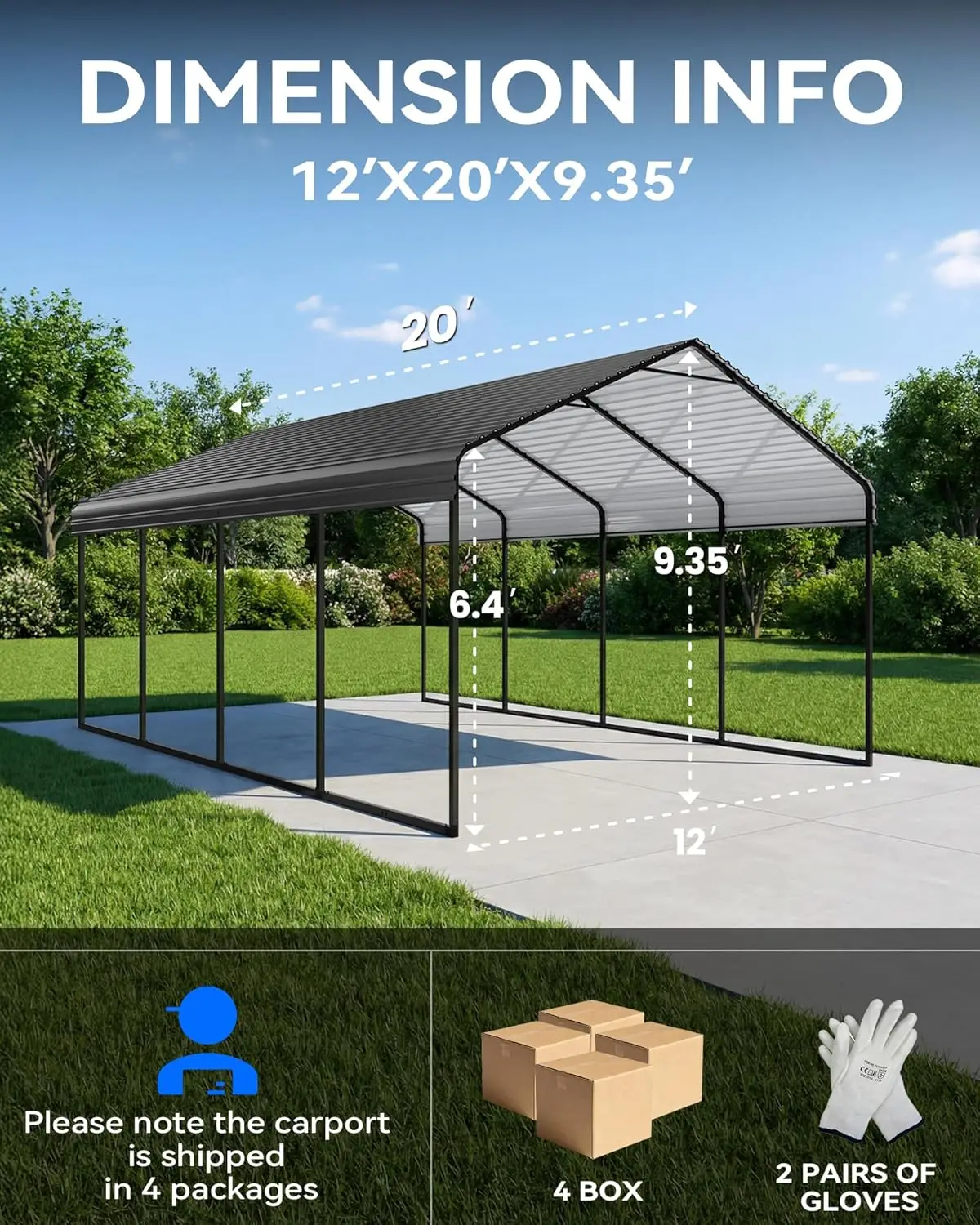 12x20FT Metal Carport, Heavy Duty Galvanized Steel Carport Canopy with Reinforced 1.0mm Frame & 0.25mm Iron Roof,, Custom
12x20FT Metal Carport, Heavy Duty Galvanized Steel Carport Canopy with Reinforced 1.0mm Frame & 0.25mm Iron Roof,, Custom