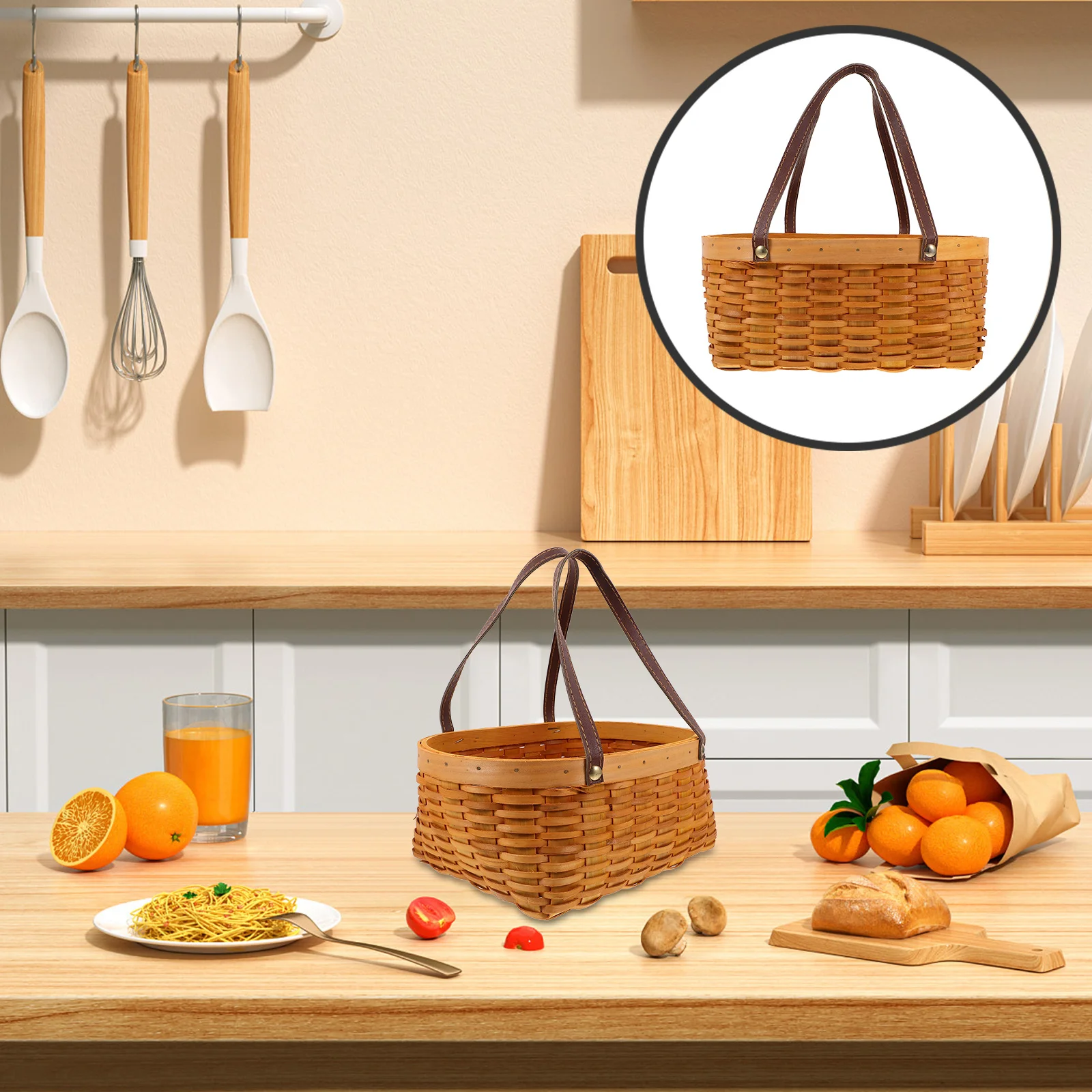 PU Wood Storage Basket Handheld Woven Basket for Fruits Vegetables Flowers Picnic Rustic Vintage Multi-Function Use
PU Wood Storage Basket Handheld Woven Basket for Fruits Vegetables Flowers Picnic Rustic Vintage Multi-Function Use