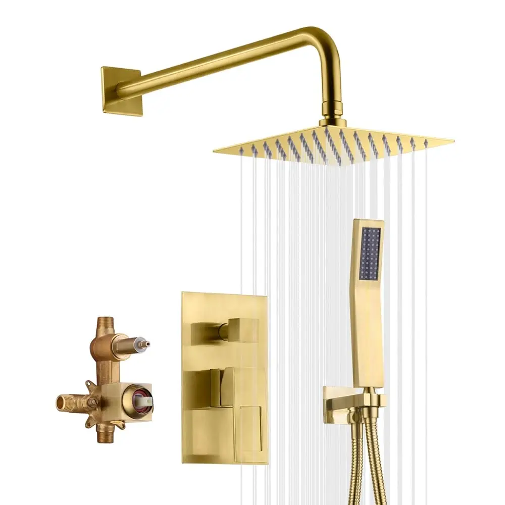 AllexpreskBrushed Gold Shower System Pressure Balance Shower Faucet, 8 Inches Square Rain Shower Head and Hand Shower, Including
AllexpreskBrushed Gold Shower System Pressure Balance Shower Faucet, 8 Inches Square Rain Shower Head and Hand Shower, Including