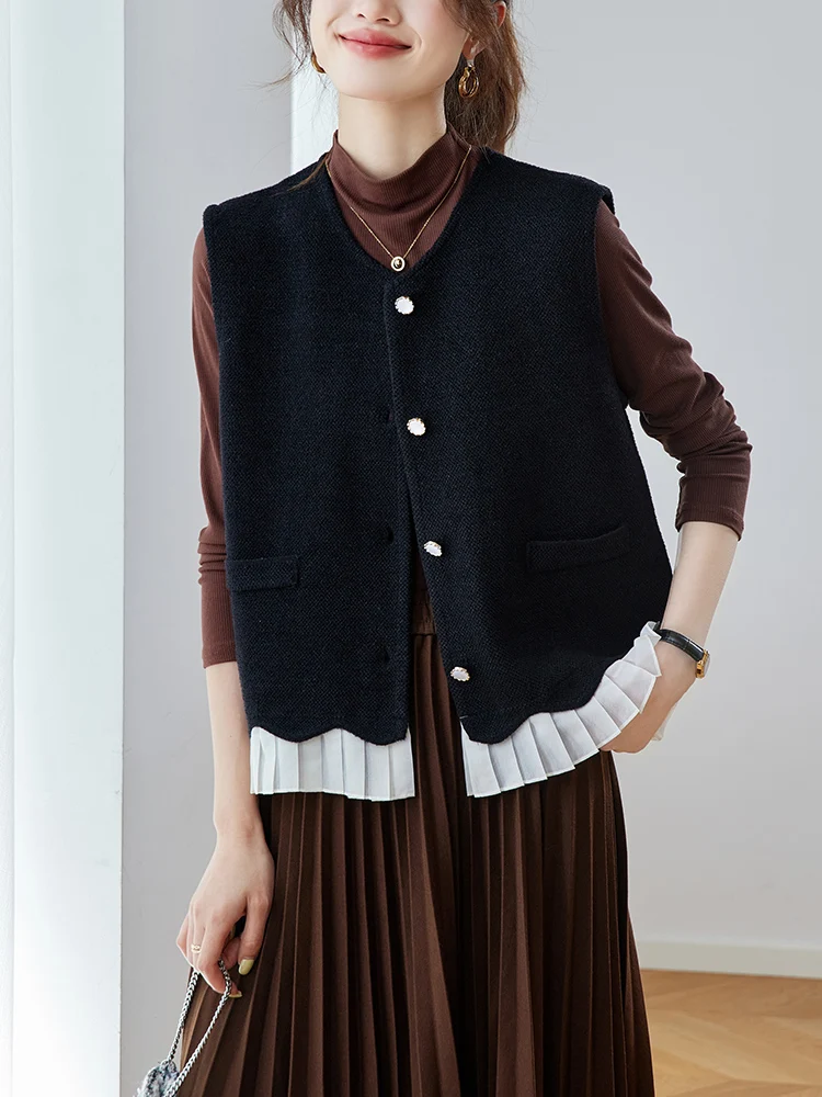 Knitted Sweater Vest Women's Autumn Winter Faion Sta Wear Svel Outerwear Soft Folded Splice ort Sle
Knitted Sweater Vest Women's Autumn Winter Faion Sta Wear Svel Outerwear Soft Folded Splice ort Sle