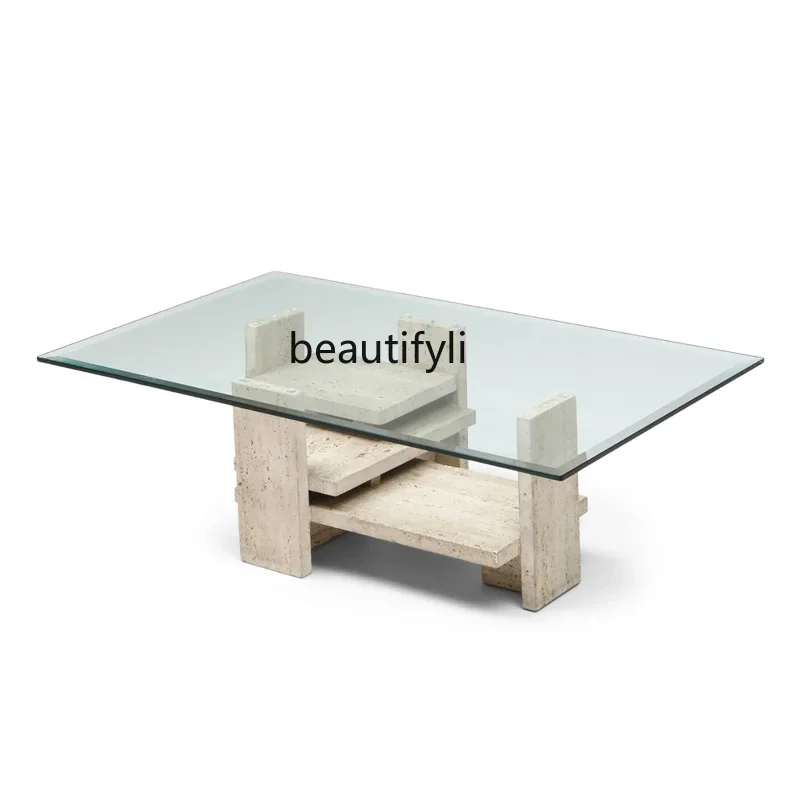 Postmodern glass coffee table, minimalist Italian modern design living room travertine rectangular creative tea table
Postmodern glass coffee table, minimalist Italian modern design living room travertine rectangular creative tea table