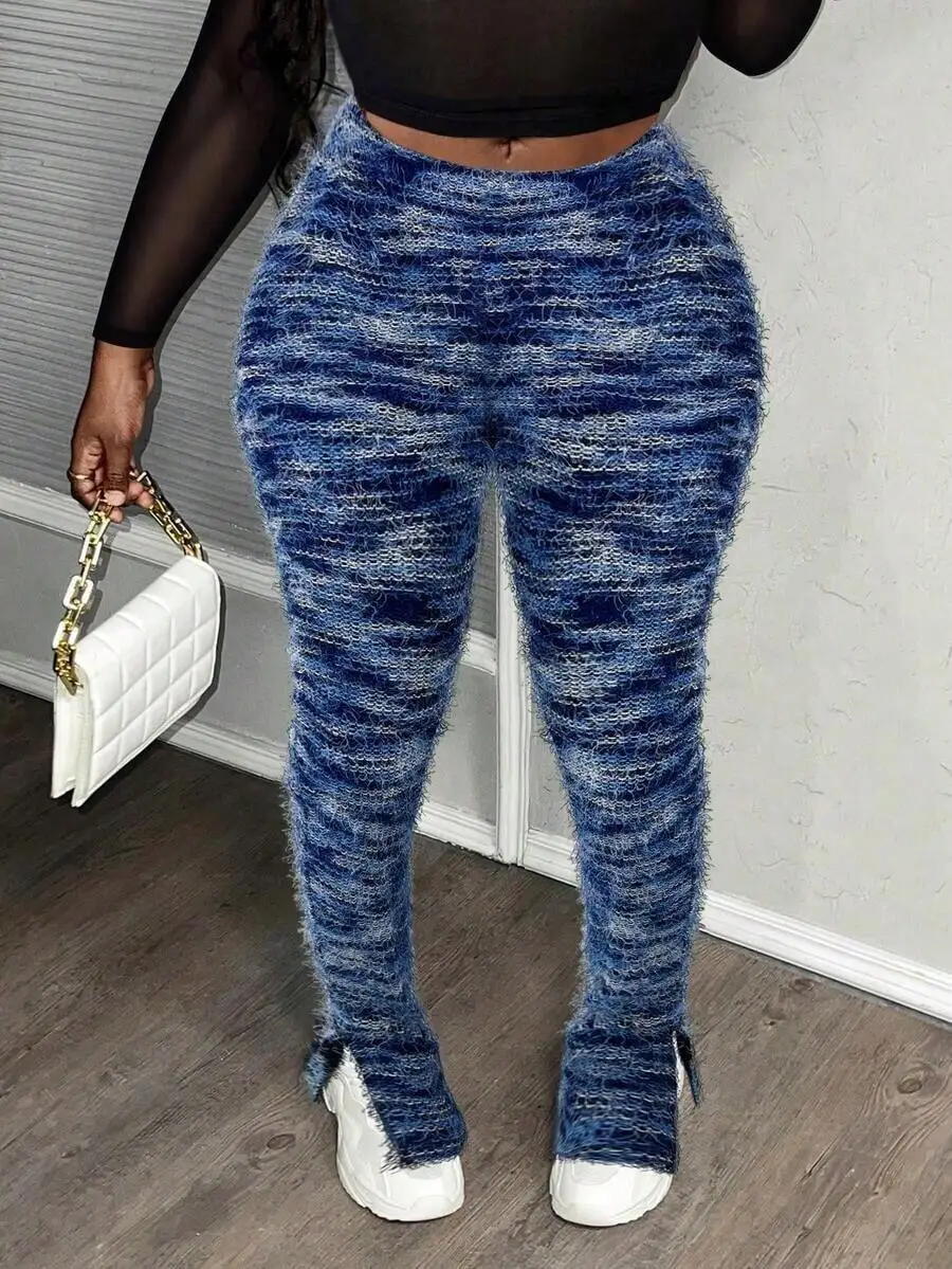2025 Autumn Winter Casual Streetwear Mesh Top And Blue Ombre Fuzzy Striped Flare Pants Women 2 Piece Set
2025 Autumn Winter Casual Streetwear Mesh Top And Blue Ombre Fuzzy Striped Flare Pants Women 2 Piece Set
