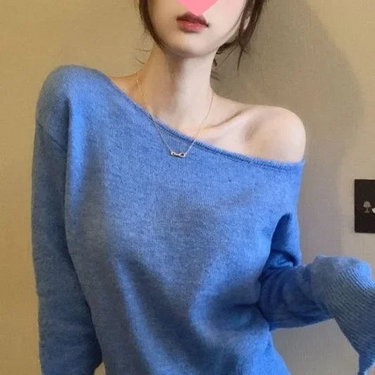 Shirt Top Korean Style Autumn Winter New Arrival Blue Irregular Shoulder Knitted Sweater Women's Short Sleeve Long Sleeve Base
Shirt Top Korean Style Autumn Winter New Arrival Blue Irregular Shoulder Knitted Sweater Women's Short Sleeve Long Sleeve Base