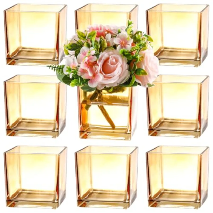 Square Glass Vases Set of 9, 5 x 5 x 5 Amber Flower Vases for Centerpieces, Square Vase for Flowers, Small Vase for Wedding, Pa
Square Glass Vases Set of 9, 5 x 5 x 5 Amber Flower Vases for Centerpieces, Square Vase for Flowers, Small Vase for Wedding, Pa