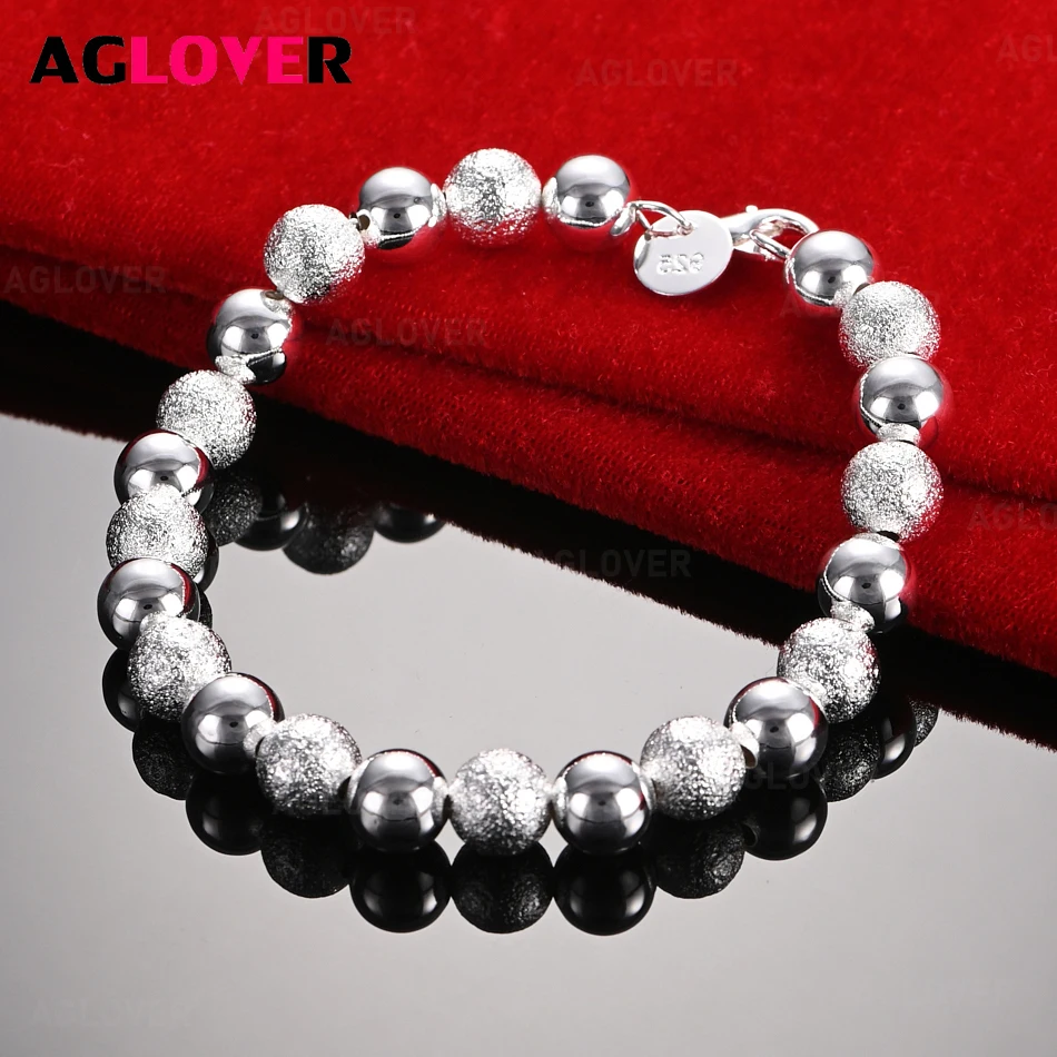 AGLOVER 925 Sterling Silver 8mm Smooth Frosted Round Bead Hollow Ball Bracelet Charming Woman Wedding Party Jewelry
AGLOVER 925 Sterling Silver 8mm Smooth Frosted Round Bead Hollow Ball Bracelet Charming Woman Wedding Party Jewelry