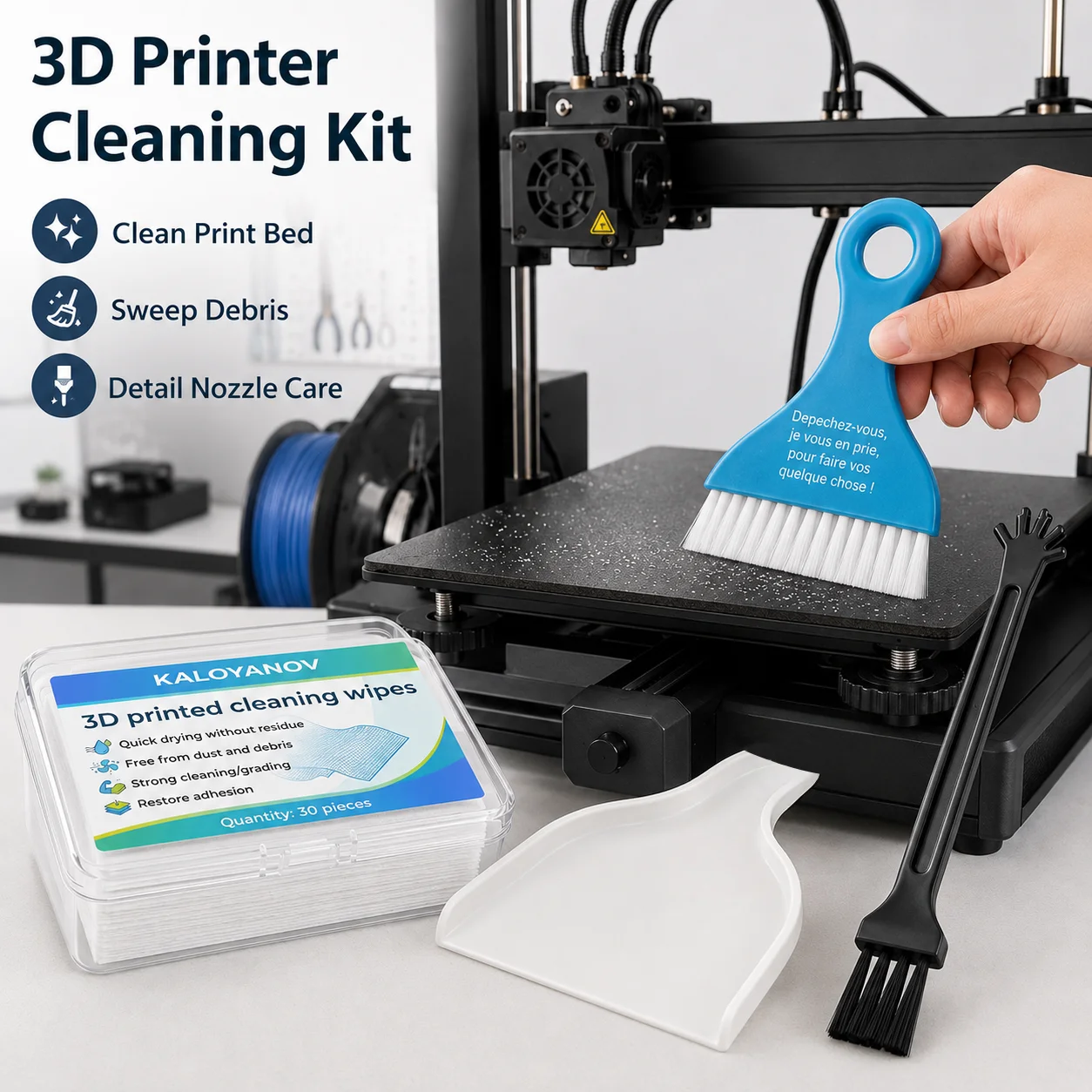 3D Printer Bed Cleaning Wipes 30PCS + Detail Brush & Desktop Brush with Dustpan – Quick-Drying Lint-Free FDM/SLA Surface Cleaner
3D Printer Bed Cleaning Wipes 30PCS + Detail Brush & Desktop Brush with Dustpan – Quick-Drying Lint-Free FDM/SLA Surface Cleaner