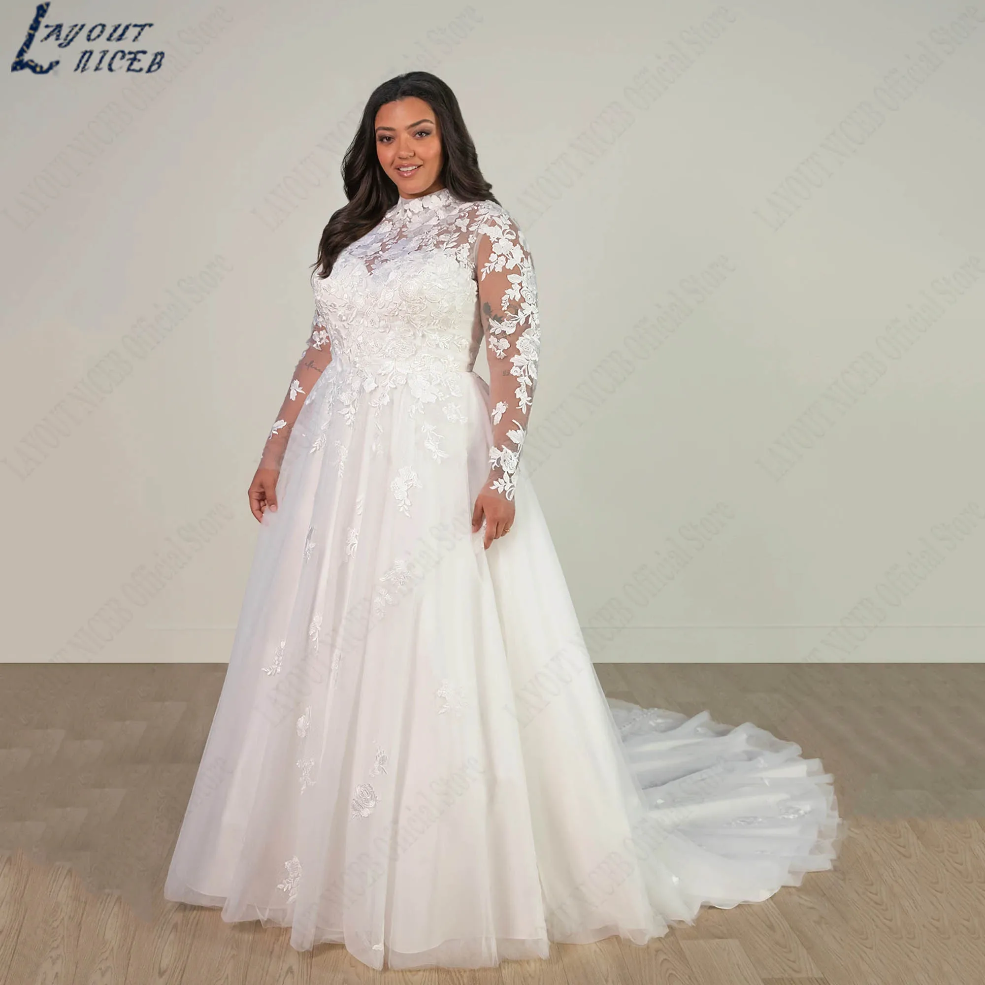 High Neck Ballgown Plus Size Wedding Dress A-Line Long Sleeves Classic Bridal Gowns Appliques Tulle vestidos de novia Customized
High Neck Ballgown Plus Size Wedding Dress A-Line Long Sleeves Classic Bridal Gowns Appliques Tulle vestidos de novia Customized