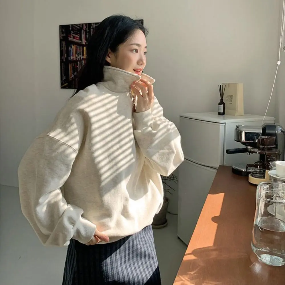 Simple Half High Collar Long Sleeve Top Zipper Korean Ins Autumn Hoodie Top Clothing Loose Sweatshirts for Women Travel
Simple Half High Collar Long Sleeve Top Zipper Korean Ins Autumn Hoodie Top Clothing Loose Sweatshirts for Women Travel