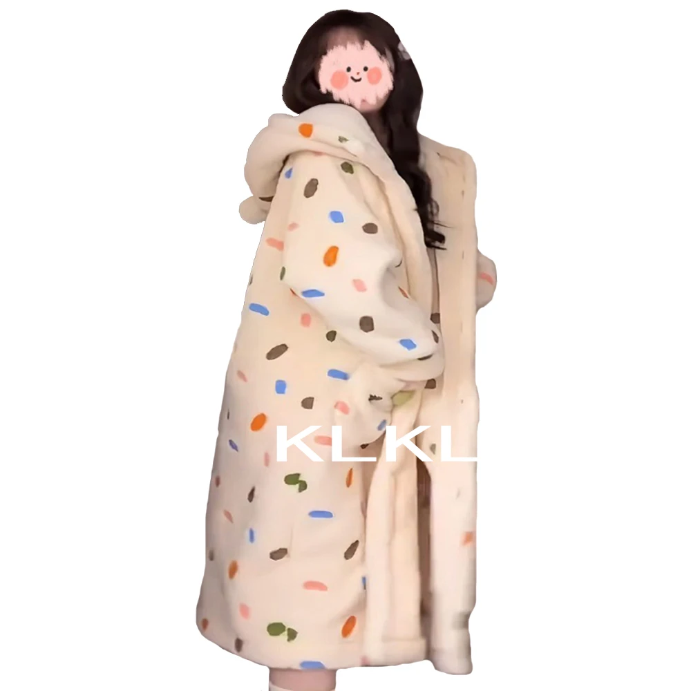 Красочные пижамы из кораллового флиса в горошек, ночная рубашка для женщин, зимняя милая фланелевая ночная рубашка с капюшоном, теплые пижамы с длинными рукавами
Красочные пижамы из кораллового флиса в горошек, ночная рубашка для женщин, зимняя милая фланелевая ночная рубашка с капюшоном, теплые пижамы с длинными рукавами