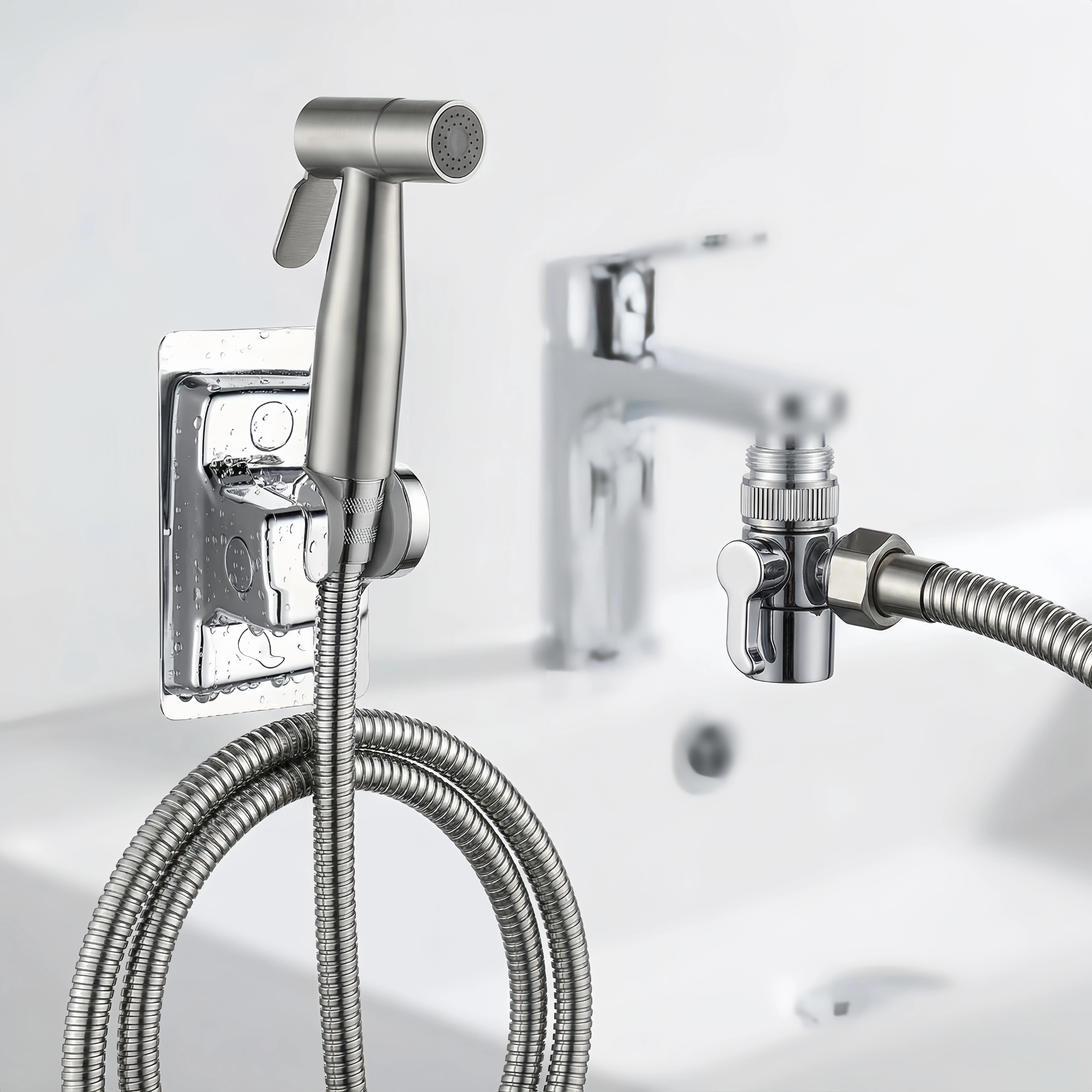 Stainless Steel Bidet Sprayer Set 4pcs No-Drill Adhesive Mount, High Pressure, Includes Spray Head, Hose, Bracket & Angle Valve
Stainless Steel Bidet Sprayer Set 4pcs No-Drill Adhesive Mount, High Pressure, Includes Spray Head, Hose, Bracket & Angle Valve