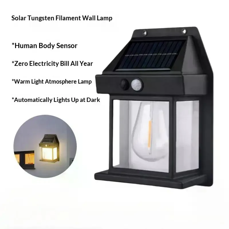 Solar-Powered Waterproof Outdoor Wall Light with Motion Sensor Tungsten Filament Garden Yard Decoration LED Lamp 3 Modes
Solar-Powered Waterproof Outdoor Wall Light with Motion Sensor Tungsten Filament Garden Yard Decoration LED Lamp 3 Modes