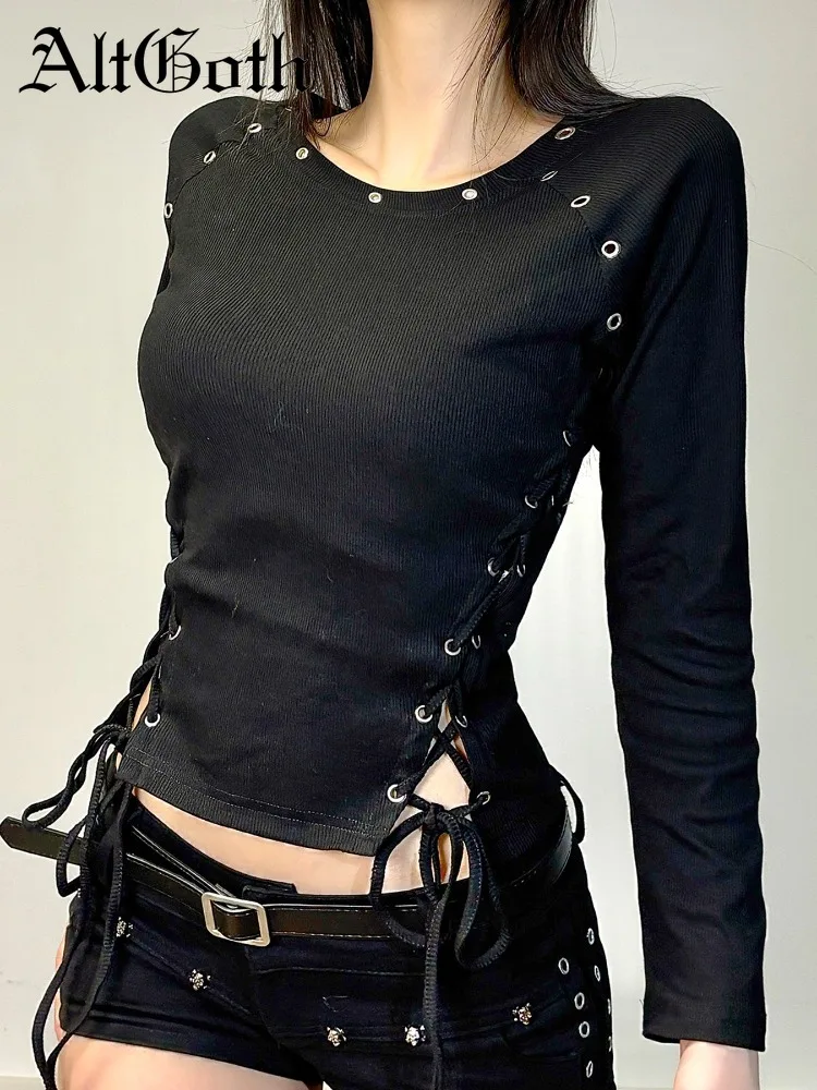 AltGoth Dark Academia Gothic Basic T-shirt Women Cyber Punk Streetwear Solid Eyelet Bandage Long Sleeve O-neck Tee Tops Female
AltGoth Dark Academia Gothic Basic T-shirt Women Cyber Punk Streetwear Solid Eyelet Bandage Long Sleeve O-neck Tee Tops Female