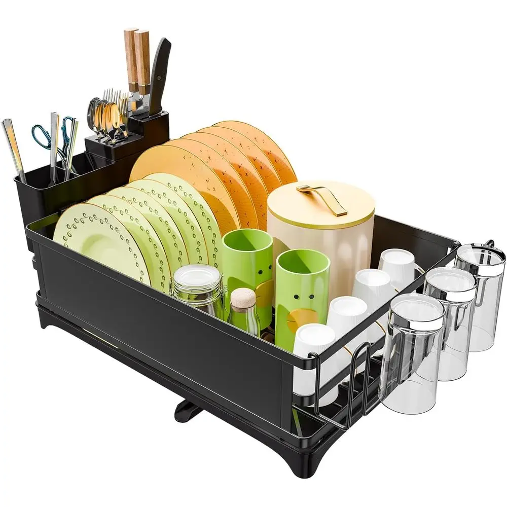Space-Efficient Large Dish Rack with Anti-Rust, Cutlery & Cup Holders, Black
Space-Efficient Large Dish Rack with Anti-Rust, Cutlery & Cup Holders, Black