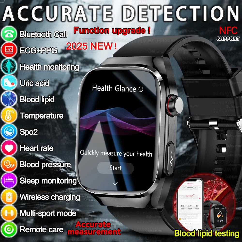 2025 New Nursing Grade Accurate Uric Acid Blood Fat Smart watch ECG Heart Rate Blood Pressure Health Monitoring Smart Watch Men
2025 New Nursing Grade Accurate Uric Acid Blood Fat Smart watch ECG Heart Rate Blood Pressure Health Monitoring Smart Watch Men