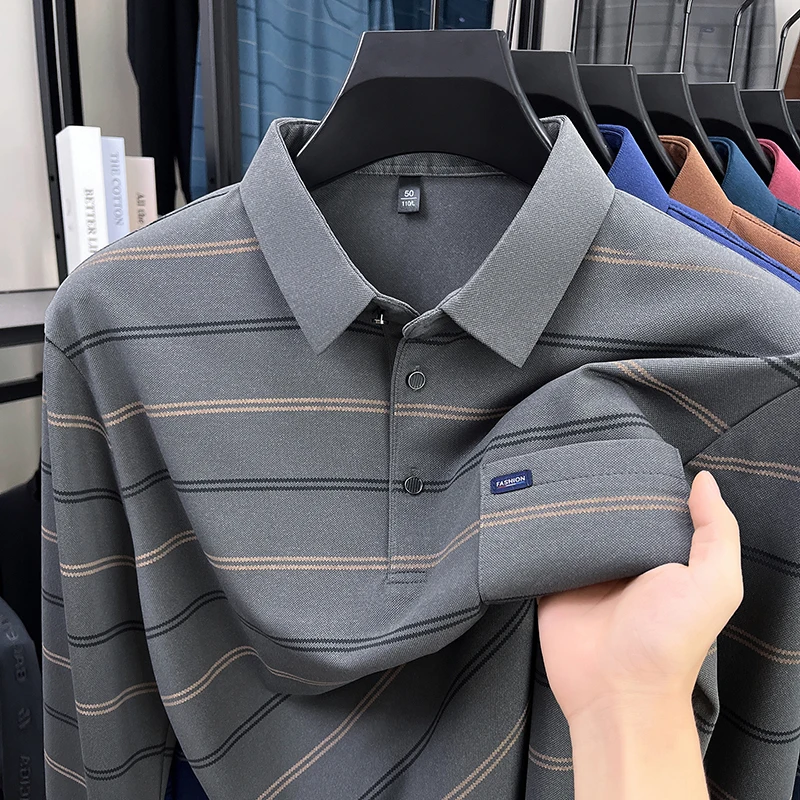 Men Long Sleeve Striped Polo Shirt Lapel Pocket Autumn Winter Business Casual neat-neat clean-clean no-pilling wrinkle-free new
Men Long Sleeve Striped Polo Shirt Lapel Pocket Autumn Winter Business Casual neat-neat clean-clean no-pilling wrinkle-free new