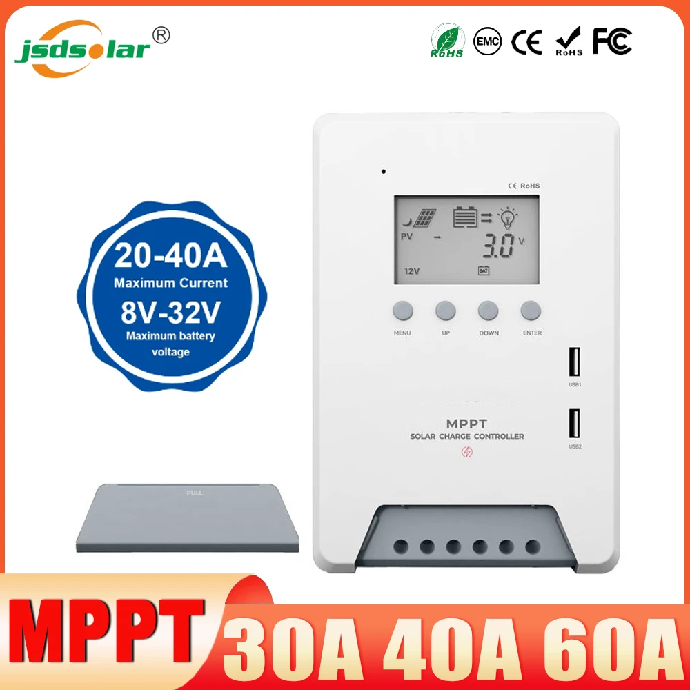 MPPT Solar Charge Controller 30A 40A 60A Dual USB LCD Display 12V 24V Solar Cell Panel Charger Regulator with Load
MPPT Solar Charge Controller 30A 40A 60A Dual USB LCD Display 12V 24V Solar Cell Panel Charger Regulator with Load