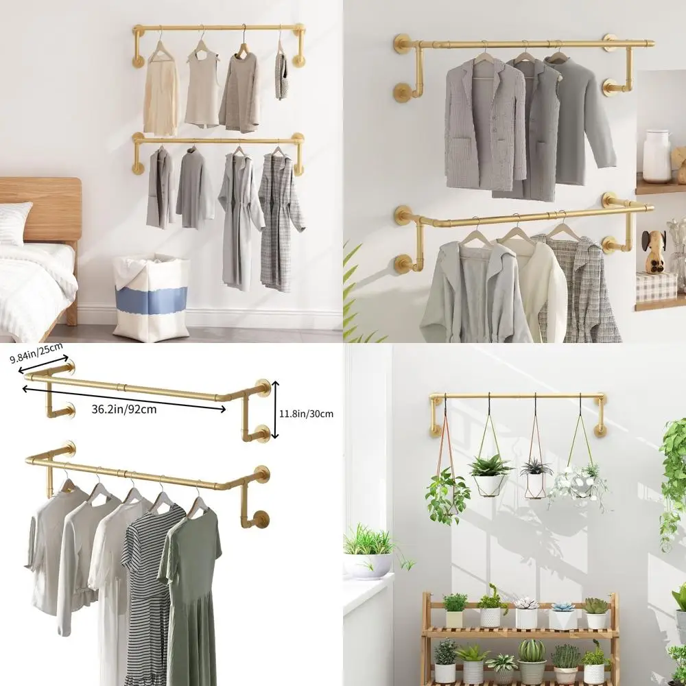 Набор из 2 настенных золотых вешалок для одежды (36,2 дюйма), экономящие пространство для гардеробных, прачечных и спален
Набор из 2 настенных золотых вешалок для одежды (36,2 дюйма), экономящие пространство для гардеробных, прачечных и спален