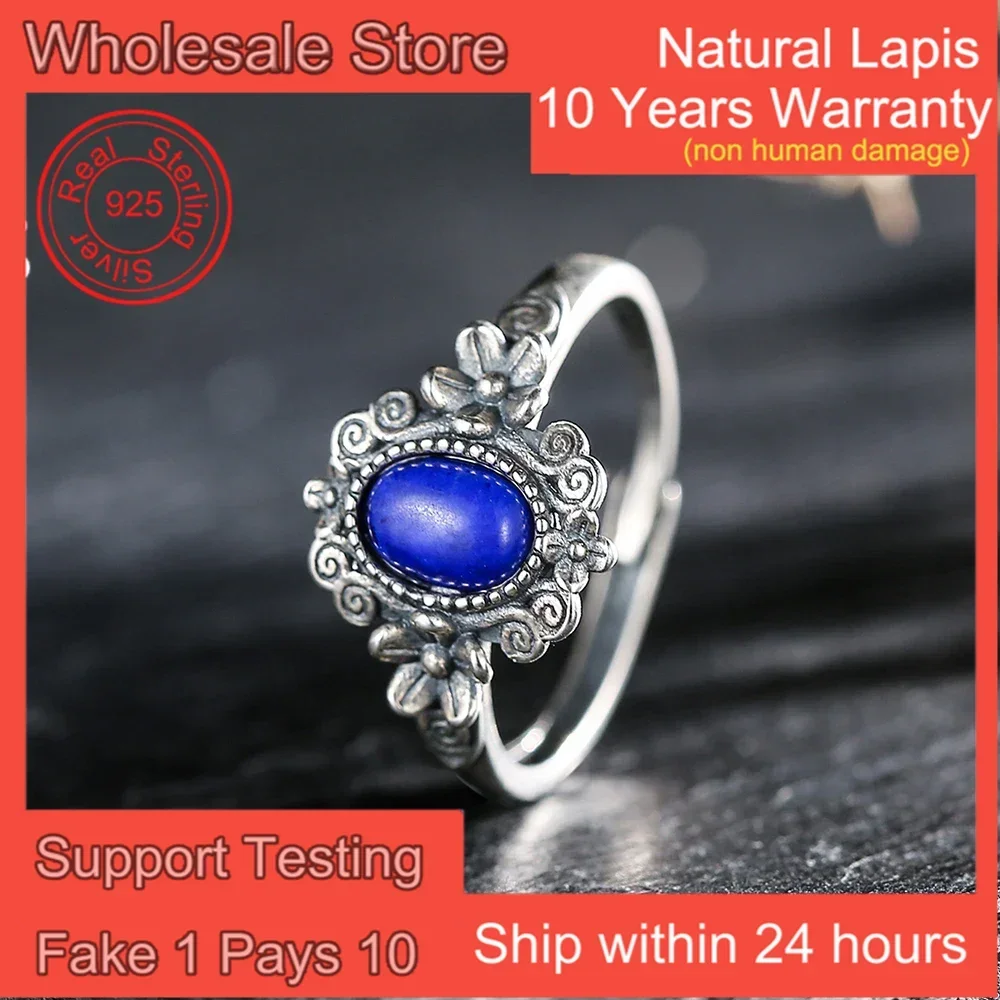 S925 Silver Women's Rings 7*5mm Lapis Lazuli Natural Gemstone Vintage Floral Adjustable Bands Handmade Bohemian Jewelry Gifts
S925 Silver Women's Rings 7*5mm Lapis Lazuli Natural Gemstone Vintage Floral Adjustable Bands Handmade Bohemian Jewelry Gifts