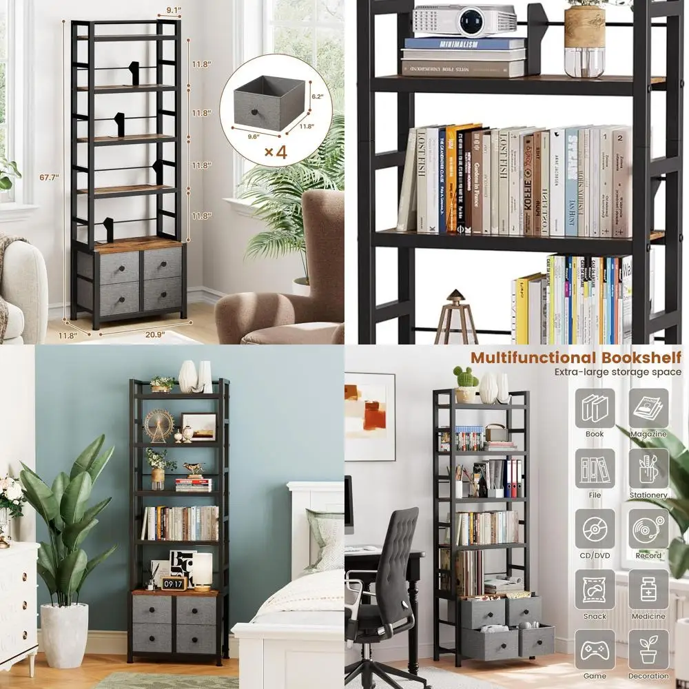 Современная 5-ярусная металлическая книжная полка с ящиками и подставками для книг для хранения дома и офиса
Современная 5-ярусная металлическая книжная полка с ящиками и подставками для книг для хранения дома и офиса