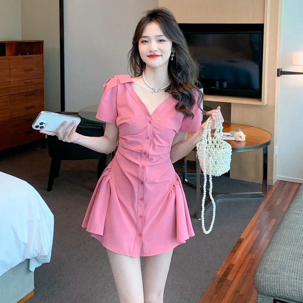 Summer Women Dress Sexy V Neck Short-sleeved Thin Dress Short Single-breasted Shirt Dresses
Summer Women Dress Sexy V Neck Short-sleeved Thin Dress Short Single-breasted Shirt Dresses