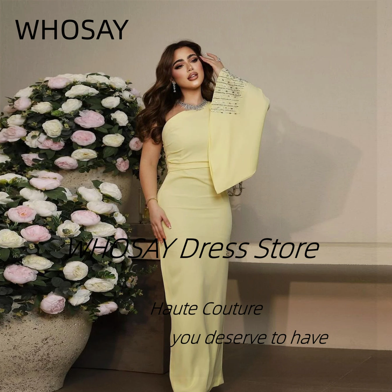 Женское вечернее платье-Русалка WHOSAY, желтое платье с одним открытым плечом и длинным рукавом, украшенное бусинами, для выпускного вечера, в стиле Саудовской Аравии
Женское вечернее платье-Русалка WHOSAY, желтое платье с одним открытым плечом и длинным рукавом, украшенное бусинами, для выпускного вечера, в стиле Саудовской Аравии