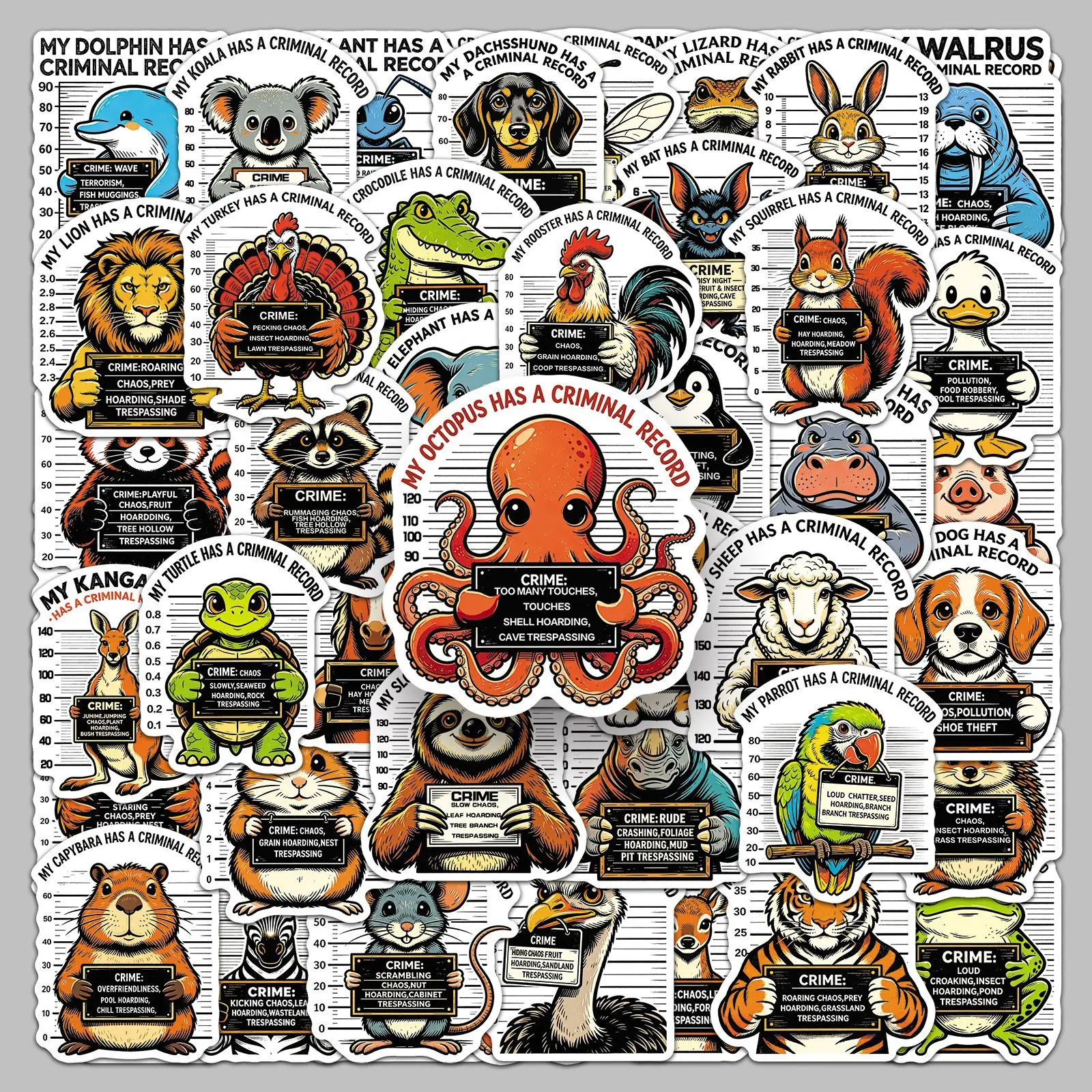 50Pcs Funny Animal Mugshot Stickers Humorous Gag Laptop Decor Phone Case Luggage Car Water Bottle Waterproof Stickers Kids Toy
50Pcs Funny Animal Mugshot Stickers Humorous Gag Laptop Decor Phone Case Luggage Car Water Bottle Waterproof Stickers Kids Toy