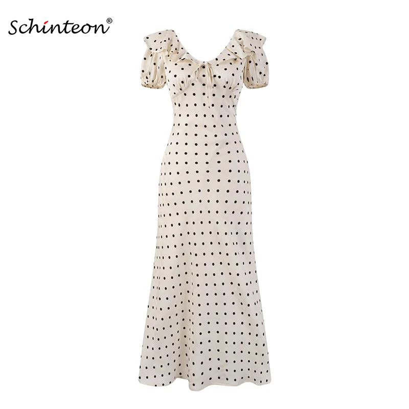 Schinteon Women's Sweet Dot Ankle-Length Dress V-Neck Collar Vintage Ruffles Beach Style Slim Dresses Puff Sleeved 2025 Summer
Schinteon Women's Sweet Dot Ankle-Length Dress V-Neck Collar Vintage Ruffles Beach Style Slim Dresses Puff Sleeved 2025 Summer