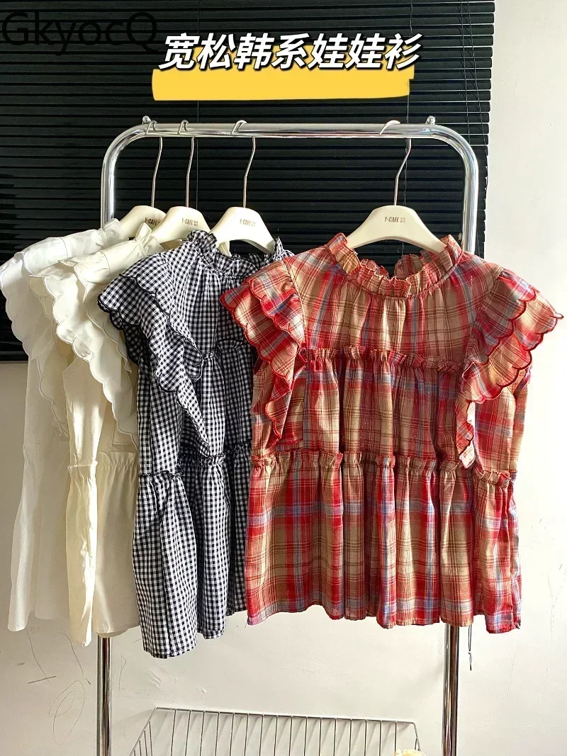 GkyocQ Summer Tops Dongdaemun Women Sleeveless Ruffles Blouse Plaid Sweet O-neck Loose Fit New In Summer Korean Outfits 2023
GkyocQ Summer Tops Dongdaemun Women Sleeveless Ruffles Blouse Plaid Sweet O-neck Loose Fit New In Summer Korean Outfits 2023