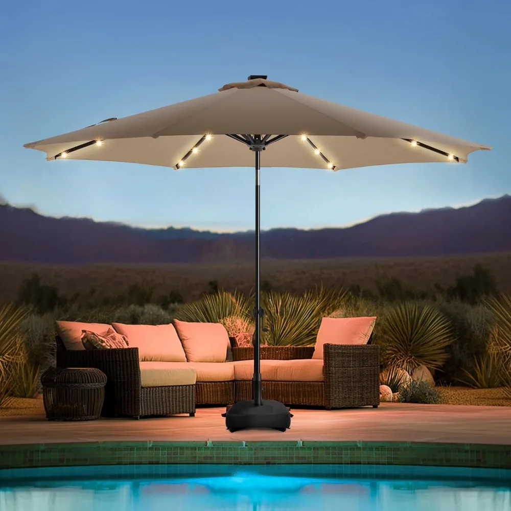 11FT Solar Led Patio Umbrella with Base Included, 32 LED Lights, 8 Sturdy Ribs, Fade Resistant Waterproof POLYESTER, Customized
11FT Solar Led Patio Umbrella with Base Included, 32 LED Lights, 8 Sturdy Ribs, Fade Resistant Waterproof POLYESTER, Customized