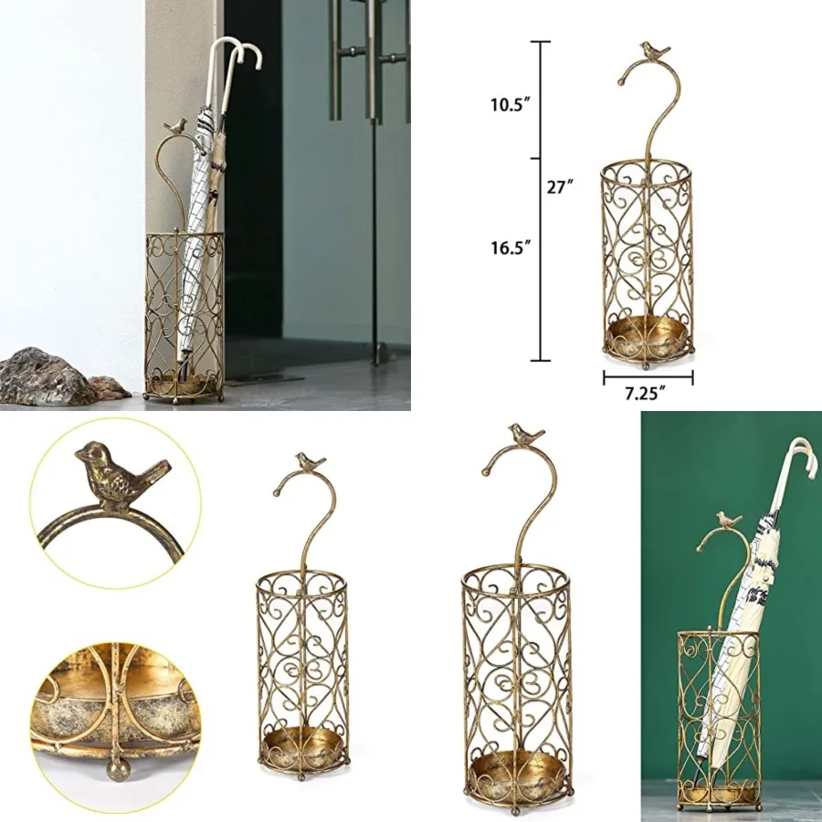 Umbrella Rack Stand, Umbrella Rack for Entryway, Canes Walking Sticks, Cast Iron Bird Handle and Drip Tray Antique Gold
Umbrella Rack Stand, Umbrella Rack for Entryway, Canes Walking Sticks, Cast Iron Bird Handle and Drip Tray Antique Gold