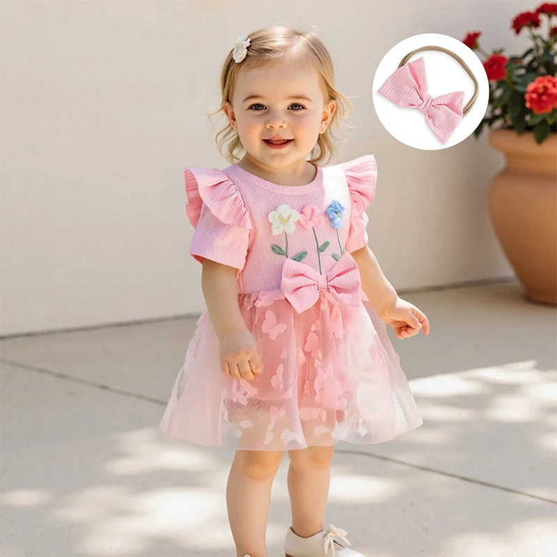 Adorable Toddler Floral Romper with Flutter Sleeve and Matching Bow Headband Set for Summer Outfit
Adorable Toddler Floral Romper with Flutter Sleeve and Matching Bow Headband Set for Summer Outfit