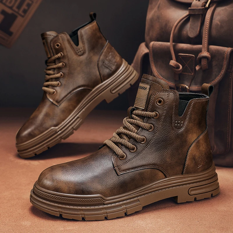 Youth Trendy Brown Leather Men's Boots High Top Casual Outdoor Workwear Short Boots Soft Leather round Toe Thick Heel
Youth Trendy Brown Leather Men's Boots High Top Casual Outdoor Workwear Short Boots Soft Leather round Toe Thick Heel