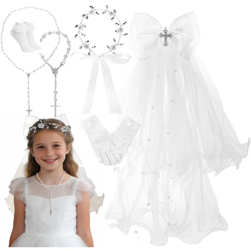 First Communion Veil for Girls Catholic 1st Holy Communion White Bow Headpiece Accessories Set Dress Up Party Supplies
First Communion Veil for Girls Catholic 1st Holy Communion White Bow Headpiece Accessories Set Dress Up Party Supplies