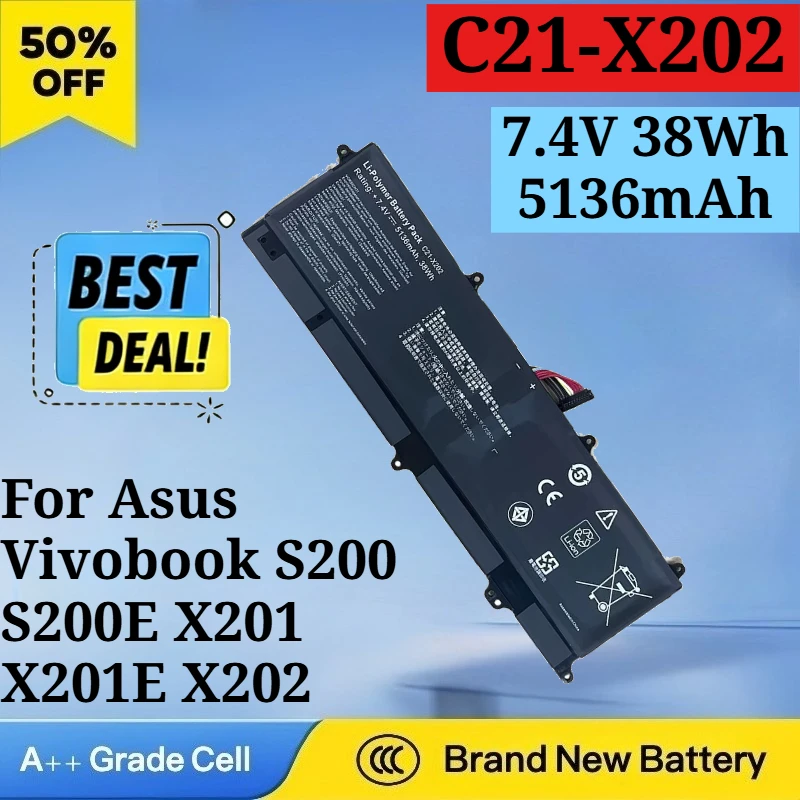 New C21-X202 7.4V 38Wh 5136mAh Laptop Battery for Asus Vivobook S200 S200E X201 X201E X202 X202E Q200 Q200E C21X202 S200L987E
New C21-X202 7.4V 38Wh 5136mAh Laptop Battery for Asus Vivobook S200 S200E X201 X201E X202 X202E Q200 Q200E C21X202 S200L987E