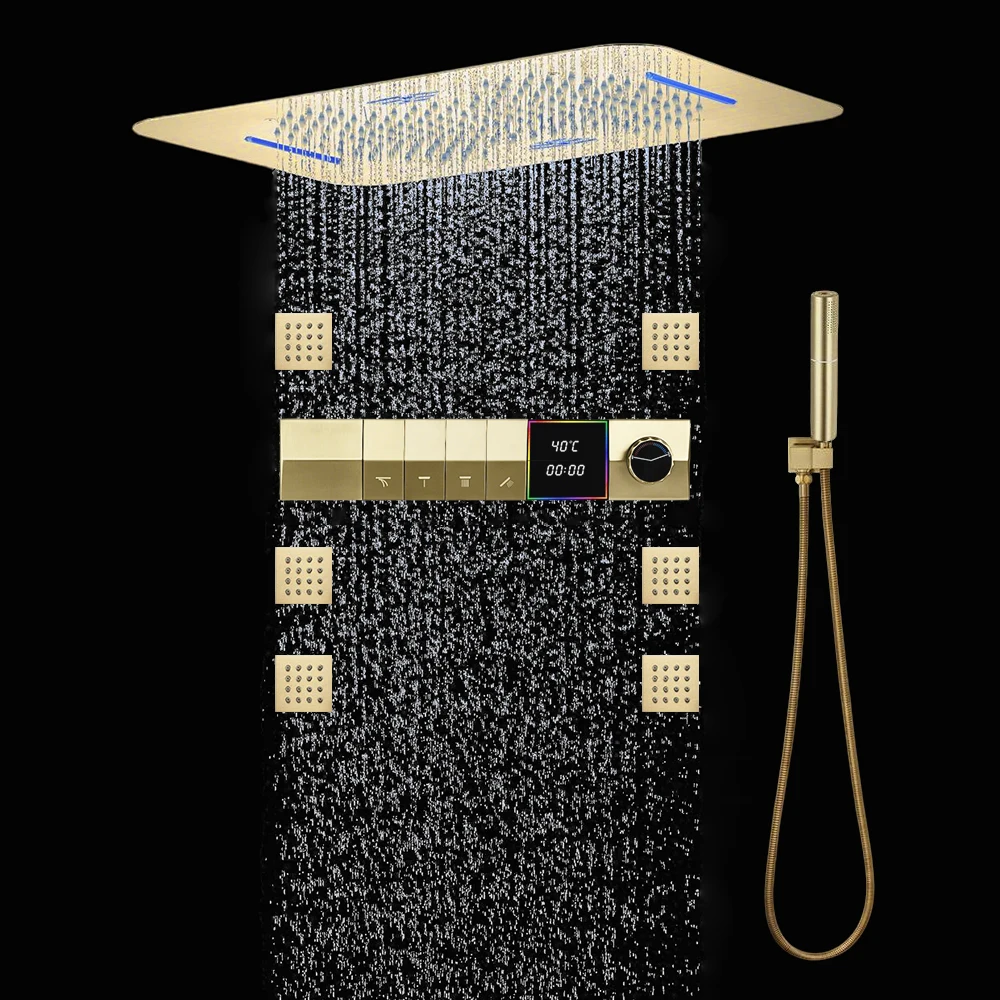 Qlonn Lovers Music Shower System Bathroom Faucet Brushed Gold Smart Constant Temperature Mixer Diverter & Shower Body Jet
Qlonn Lovers Music Shower System Bathroom Faucet Brushed Gold Smart Constant Temperature Mixer Diverter & Shower Body Jet
