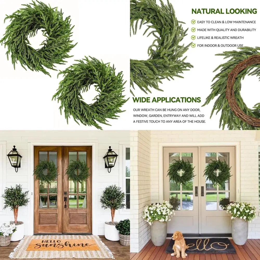 Artificial Christmas Wreaths Set - Premium Norfolk Pine and Cedar Greenery with Red Velvet Bows for Front Door, Realistic Touch
Artificial Christmas Wreaths Set - Premium Norfolk Pine and Cedar Greenery with Red Velvet Bows for Front Door, Realistic Touch