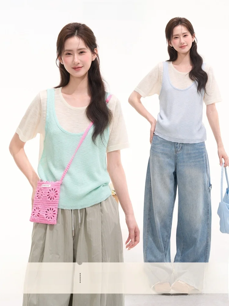 Vanilla Ice Cream Short Sleeve Knitted Top Women's Korean Style Summer Fashion Window Display Heme Versatile Fake Two-Piece
Vanilla Ice Cream Short Sleeve Knitted Top Women's Korean Style Summer Fashion Window Display Heme Versatile Fake Two-Piece