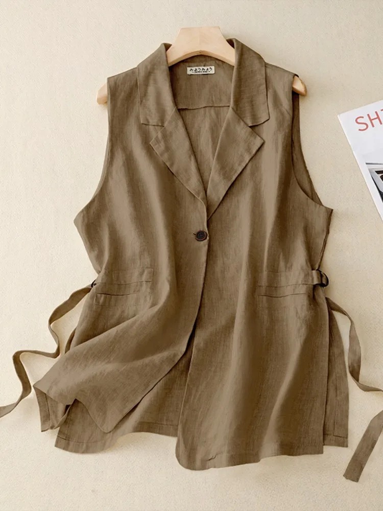 plus Size Cotton Linen Sleeveless Suit Vest Women's Summer Mid-Length Outerwear Top Buttoned Office Style Color
plus Size Cotton Linen Sleeveless Suit Vest Women's Summer Mid-Length Outerwear Top Buttoned Office Style Color
