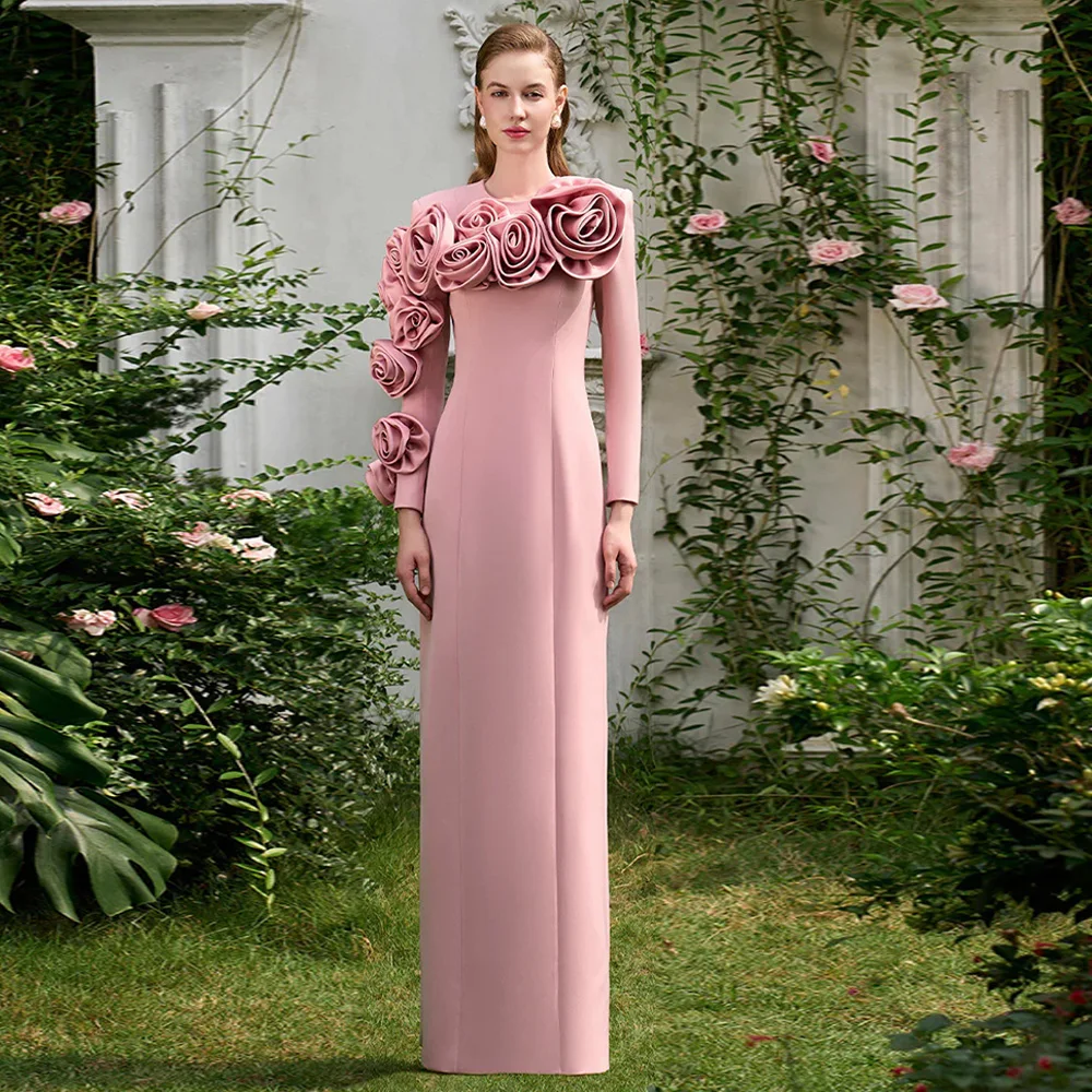 Saudi Flowers Prom Dresses for Woman Customized Round Neck Long Sleeves Floor Length Formal Evening Gown Dubai Party Dress
Saudi Flowers Prom Dresses for Woman Customized Round Neck Long Sleeves Floor Length Formal Evening Gown Dubai Party Dress