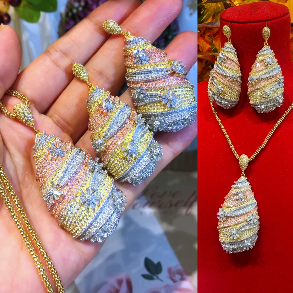 Kellybola Luxury Necklace Earring Sets Cubic Zircon Big Water Drop jewelry Sets for women Wedding 3 Tone Dubai Bridal Jewelry
Kellybola Luxury Necklace Earring Sets Cubic Zircon Big Water Drop jewelry Sets for women Wedding 3 Tone Dubai Bridal Jewelry