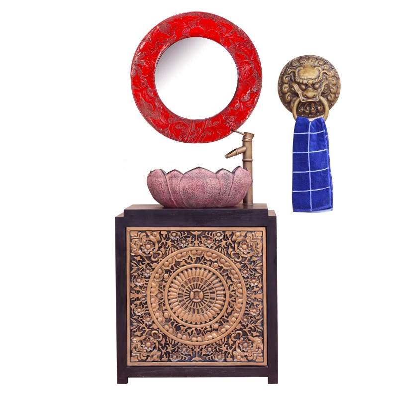 New Chinese bathroom combination cabinet, retro wash basin, modern simple washing table, retro style storage cabinet
New Chinese bathroom combination cabinet, retro wash basin, modern simple washing table, retro style storage cabinet